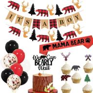 lumberjack rustic baby shower set with buffalo plaid theme - it's a boy! camping bear cake topper and decorations supplies for gender reveal logo