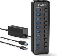 🔌 idsonix usb 3.0 hub: 10-портовый usb-разветвитель 12v / 4a с индивидуальными переключателями - быстрая передача данных и быстрая зарядка - черный логотип