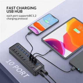 img 1 attached to 🔌 iDsonix USB 3.0 Hub: 10-портовый USB-разветвитель 12V / 4A с индивидуальными переключателями - быстрая передача данных и быстрая зарядка - черный