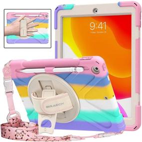 img 4 attached to 📱 BRAECNstock iPad 9th/8th/7th Generation Case - iPad 10.2 Kids Case (2021/2020/2019) with Pencil Holder, Screen Protector, Rotating Kickstand, Shoulder Strap, Hand Strap - iPad 9/8/7 Gen Case