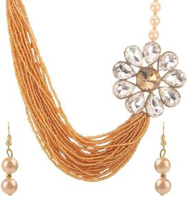 img 3 attached to 🌸 Efulgenz Fashion Chunky Multi-Layered Faux Pearl Crystal Floral Statement Necklace Earrings Set: Explore Color Options in Stunning Costume Jewelry