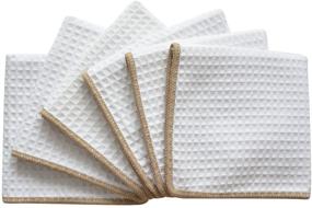 img 2 attached to SINLAND Thick Microfiber Waffle Weave Dish Cloths: Super 🧽 Absorbent Cleaning Cloths (6 Pack) - White with Brown Edge