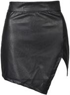 👗 choies women's black cut out mid waist asymmetric hem faux leather mini skirt logo