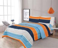 🛏️ sapphire home full size comforter set bed in bag with shams, sheet set, blue orange gray stripes print multicolor boys kids girls teens bedding w/sheets (7pc, full, navy/orange) logo