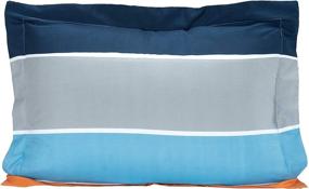 img 1 attached to 🛏️ Sapphire Home Full Size Comforter Set Bed in Bag with Shams, Sheet Set, Blue Orange Gray Stripes Print Multicolor Boys Kids Girls Teens Bedding w/Sheets (7pc, Full, Navy/Orange)