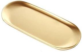img 1 attached to 🍽️ Gold Oval Stainless Steel Tray - Multipurpose Organizer for Towels, Storage, Dishware, Tea, Fruits, Cosmetics, and Jewelry