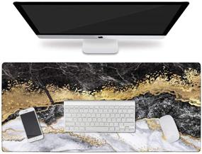 img 4 attached to 🖱️ HAOCOO Desk Pad: Large Gaming Mouse Pad & Water-Resistant Writing Mat - Non-Slip Base for Office/Home - Black & Gold Marble Design - 35.4" × 15.7