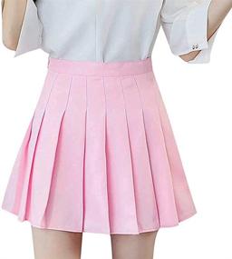 img 4 attached to Stylish High Waisted Pleated Skirt for Girls and Women - A-line Mini Skirt 👗 with Plaid or Plain Patterns, Perfect for School Uniforms and Tennis Skaters - Includes Inner Shorts!