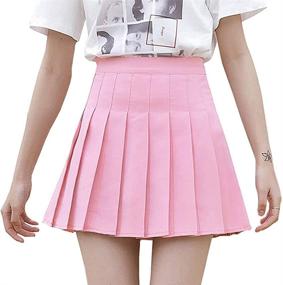 img 3 attached to Stylish High Waisted Pleated Skirt for Girls and Women - A-line Mini Skirt 👗 with Plaid or Plain Patterns, Perfect for School Uniforms and Tennis Skaters - Includes Inner Shorts!