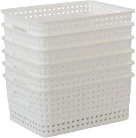 img 4 attached to 📦 Callyne Set of 6 Woven Plastic Storage Baskets in White