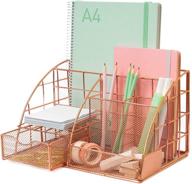 efficiently stylish: rosework rose gold desk organizer - extra large, all in one desktop organizer with ample space for desk accessories, featuring pen & pencil holder, paper organizer, desk drawer, and more logo