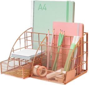img 4 attached to Efficiently Stylish: Rosework Rose Gold Desk Organizer - Extra Large, All In One Desktop Organizer with Ample Space for Desk Accessories, featuring Pen & Pencil Holder, Paper Organizer, Desk Drawer, and More