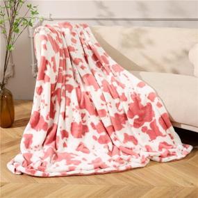 img 3 attached to 🐄 RYNGHIPY Super Soft Animal Cow Print Bed Throws Flannel Fleece Throw Blanket Cozy Warm Plush Throw for Sofa Couch, Cute Farm Cow Pattern Gifts for Kids Girls (Pink, 51''x63'')