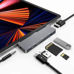 img 4 attached to 🔌 Essential USB C Hub for iPad Pro 11/12.9 - Enhanced Connectivity and Functionality with 7-in-1 Adapter - USB 3.0, 4K HDMI, Audio Port, PD Charging, SD/TF Card Reader, USB C Data Port