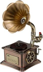 img 4 attached to 🎵 Vintage Retro Phonograph Gramophone Vinyl Record Player with Bluetooth 4.2, Aux-in, USB & FM - Mini Size, Stereo Speakers, 3.5mm Audio