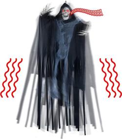 img 2 attached to Spooky Set of 2 Hanging Grim Reapers for Halloween Decorations - LED Eyes, Creepy Sounds, and Shaking Motion - Perfect for Indoor and Outdoor Use