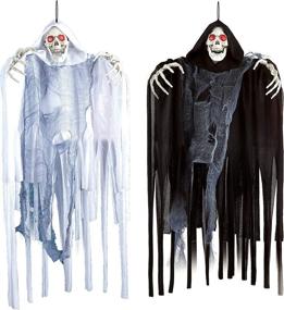 img 4 attached to Spooky Set of 2 Hanging Grim Reapers for Halloween Decorations - LED Eyes, Creepy Sounds, and Shaking Motion - Perfect for Indoor and Outdoor Use