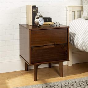 img 4 attached to 🛏️ Walker Edison Mid Century Modern Walnut Nightstand - 2 Drawer Storage & Shelf Bedside End Table