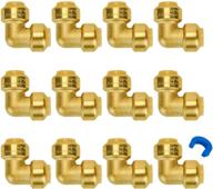 sungator 1/2-inch 90-degree elbow, 12-pack push-to-connect plumbing fittings: brass push fit elbow for copper, pex, cpvc pipe - lead free certified logo