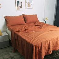 🛏️ french natural linen bedding set: ultra soft stone washed sheets - 4 piece queen size in caramel logo