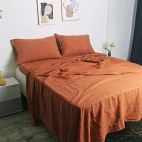 img 4 attached to 🛏️ French Natural Linen Bedding Set: Ultra Soft Stone Washed Sheets - 4 Piece Queen Size in Caramel