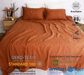 img 2 attached to 🛏️ French Natural Linen Bedding Set: Ultra Soft Stone Washed Sheets - 4 Piece Queen Size in Caramel