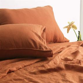 img 3 attached to 🛏️ French Natural Linen Bedding Set: Ultra Soft Stone Washed Sheets - 4 Piece Queen Size in Caramel