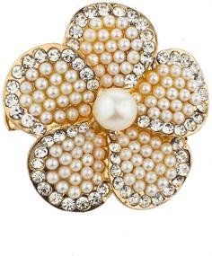 img 2 attached to 🌸 Luxurious Gold Tone Pearl and Rhinestone Floral Flower Brooch Pin: Exquisite Accessory for Elegance