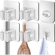 🧹 4-pack broom mop holder &amp; 2 toothbrush holder &amp; 2 hook, self-adhesive broom gripper with anti-slip design, wall-mounted storage rack set for kitchen and home organization - white logo