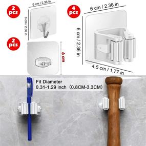 img 2 attached to 🧹 4-Pack Broom Mop Holder &amp; 2 Toothbrush Holder &amp; 2 Hook, Self-Adhesive Broom Gripper with Anti-Slip Design, Wall-Mounted Storage Rack Set for Kitchen and Home Organization - White