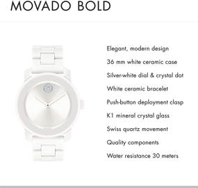 img 3 attached to ⌚ Стильные женские керамические часы Movado Bold с кристаллами и белым акцентом (Модель: 3600534)