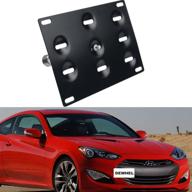 🚗 dewhel jdm front bumper tow hook license plate mount bracket holder tow hole adapter for hyundai genesis coupe (2010-2016) - bolt on solution for convenient license plate installation logo