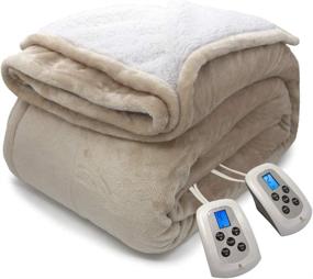 img 3 attached to Linen Queen Electric Heated Blanket - Marquess Micro Plush Sherpa and Reversible Flannel, 10 Heat Settings & 10 Hours Auto-Off, Washable Comfortable Throw with Dual Controllers