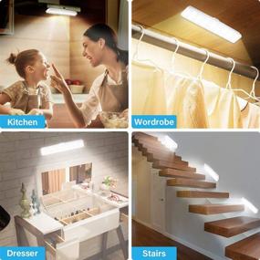 img 3 attached to 🔦 USB Rechargeable Motion Sensor LED Closet Light with 26 LEDs - Magnetic Wireless Paste Type Under Cabinet Light - Night Light for Stairs, Wardrobe, Kitchen, Hallway - Battery Operated LED Light Bar