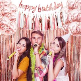 img 2 attached to 🌹 Stunning Rose Gold Birthday Party Decor Set - Glittery Banner, Tassels Garland, Confetti Balloons, Foil Fringe Curtains & Photo Backdrop