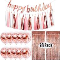 🌹 stunning rose gold birthday party decor set - glittery banner, tassels garland, confetti balloons, foil fringe curtains & photo backdrop logo