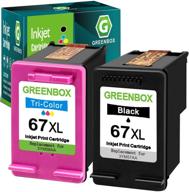 greenbox remanufactured ink cartridge replacement for hp 67 67xl - deskjet 2732 2755, envy 6052 6058 6075, deskjet plus 4152 4155 4158 printer tray - 1 black, 1 tri-color logo
