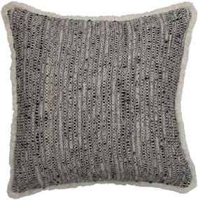 img 4 attached to 🖤 Chic Square Woven Cotton Chambray Back & Fringe Pillow in Black & Cream by Creative Co-Op - 20 inches