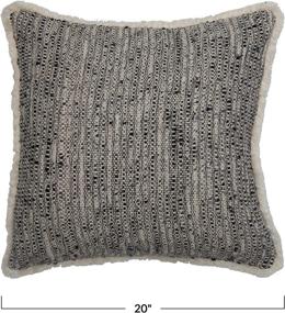 img 3 attached to 🖤 Chic Square Woven Cotton Chambray Back & Fringe Pillow in Black & Cream by Creative Co-Op - 20 inches