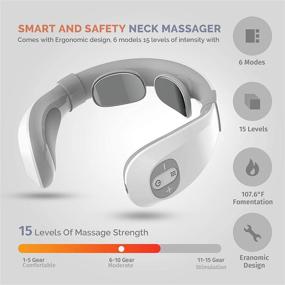 img 3 attached to 🔥 TENS Neck Massager for Pain Relief: Intelligent Neck Massage with Heating Function, 6 Modes, 15 Adjustable Strength Levels. Portable Cordless Electric Pulse Neck Massager for Home, Office, and Car Use