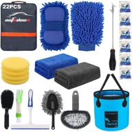 complete car detailing set: autodeco 22pcs car wash cleaning tools kit with blue canvas bag – ideal for tire brush, window scraper, duster, and interior care logo