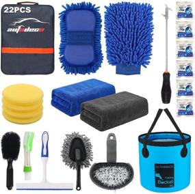 img 4 attached to Complete Car Detailing Set: AUTODECO 22Pcs Car Wash Cleaning Tools Kit with Blue Canvas Bag – Ideal for Tire Brush, Window Scraper, Duster, and Interior Care