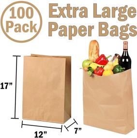img 4 attached to 🛍️ 100 Large Kraft Brown Heavy Duty Paper Grocery Bags, 12x7x17 - Ideal for Recycling and Sack Use