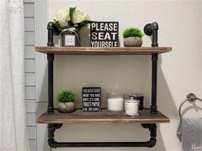 img 4 attached to 🧻 Rustic 2 Tiered Industrial Bathroom Shelves: Wall Mounted Wood Shelf with Towel Bar, Farmhouse Towel Rack, Metal Floating Shelves Towel Holder, Iron Distressed Shelf Over Toilet