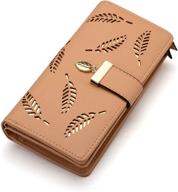 👛 elegant women's long leaf bifold wallet: stylish leather card holder purse clutch wallet logo