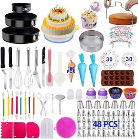 img 4 attached to 🎂 Премиум набор для украшения тортов: 466 шт. Пекарских принадлежностей с пружинными формами, вращающимся столиком и инструментами для начинающих и любителей