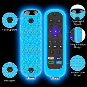 img 2 attached to 2-пакет силиконовых защитных чехлов для пульта управления Roku Voice Remote Pro - универсальные заменители для пульта управления Roku Ultra 2020/2019/2018 - держатель для задней части - новые светящиеся синие и зеленые защитники