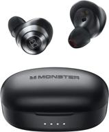 monster wireless earbuds: super fast charge, bluetooth 5.0, usb-c charging case, built-in mic - sports-ready, water resistant, black logo