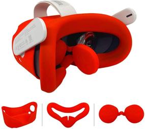 img 4 attached to 🔴 Красный набор из силиконовых чехлов TAACOO VR для гарнитуры Oculus Quest 2 - силиконовый чехол для лица VR, защитная передняя панель оболочки и защитная крышка для линз.