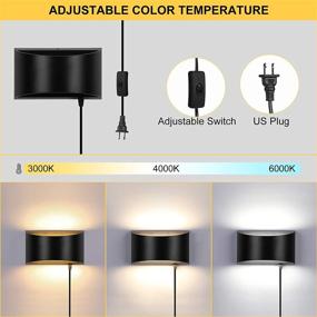 img 3 attached to 🔌 LIGHTESS Plug in Wall Sconce: Adjustable Color Temperature, 12W Black Wall Sconce Lighting with 6FT Cord – Modern Indoor Wall Lamp for Bedroom, Living Room, Hallway